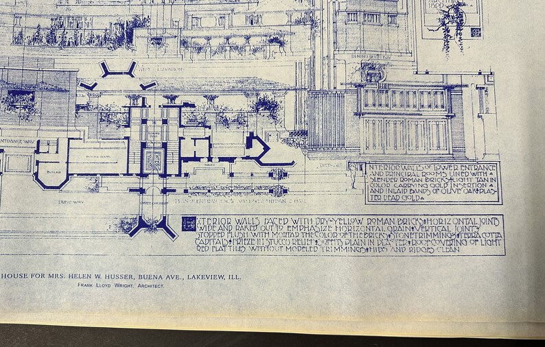 Frank Lloyd Wright Helen W. Husser House Blueprint Art Poster 36 X 21 3