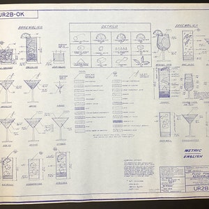 Mixology Cocktail Blueprint - 36" x 26" Home Décor Bar