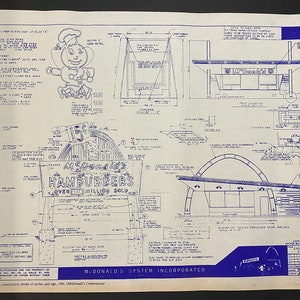 McDonald's Original Restaurant Blueprint Vintage Art Poster - Speedee 29" x 21"
