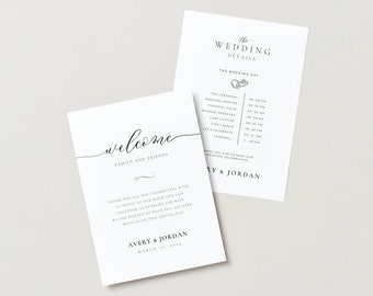 Minimalist Wedding Timeline Template | Modern Events Timeline | Wedding Itinerary | Welcome Bag | Editable Wedding Timeline Schedule