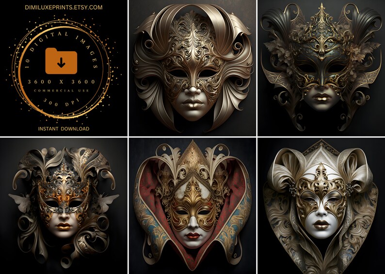 Exotic Mask Digital Art Print Image Pack 1, Mask, Victorian