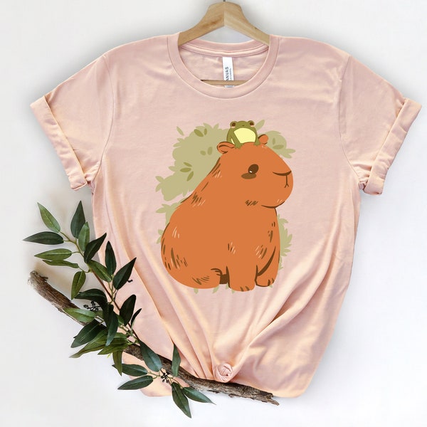Capybara with Frog Shirt, Cute Animal Graphic Shirt, Cute Capybara Shirt, Animal Lover Shirt, Funny Meme Shirt, Gift for Her, Aesthetic Tee