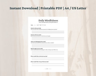 Mindfulness Journal | Daily Worksheet | Digital Download | Printable PDF | iPad Journal