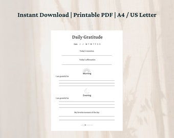 Gratitude Journal | Daily Worksheet | Digital Download | Printable PDF
