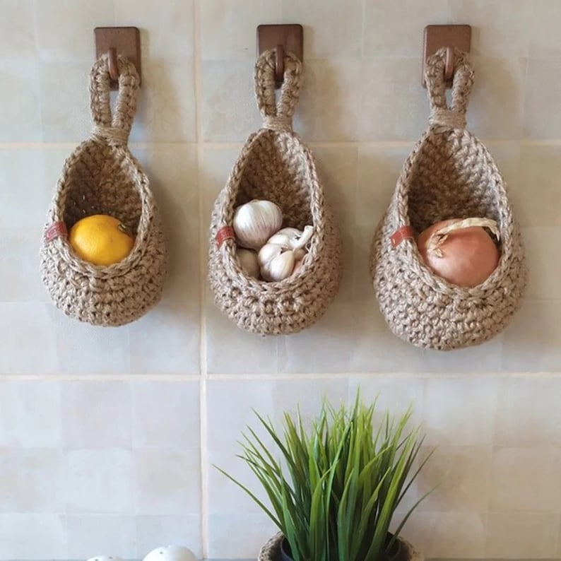 XS2XL Handwoven Wall Hanging Fruit Vegetable Basket Teardrop Etsy
