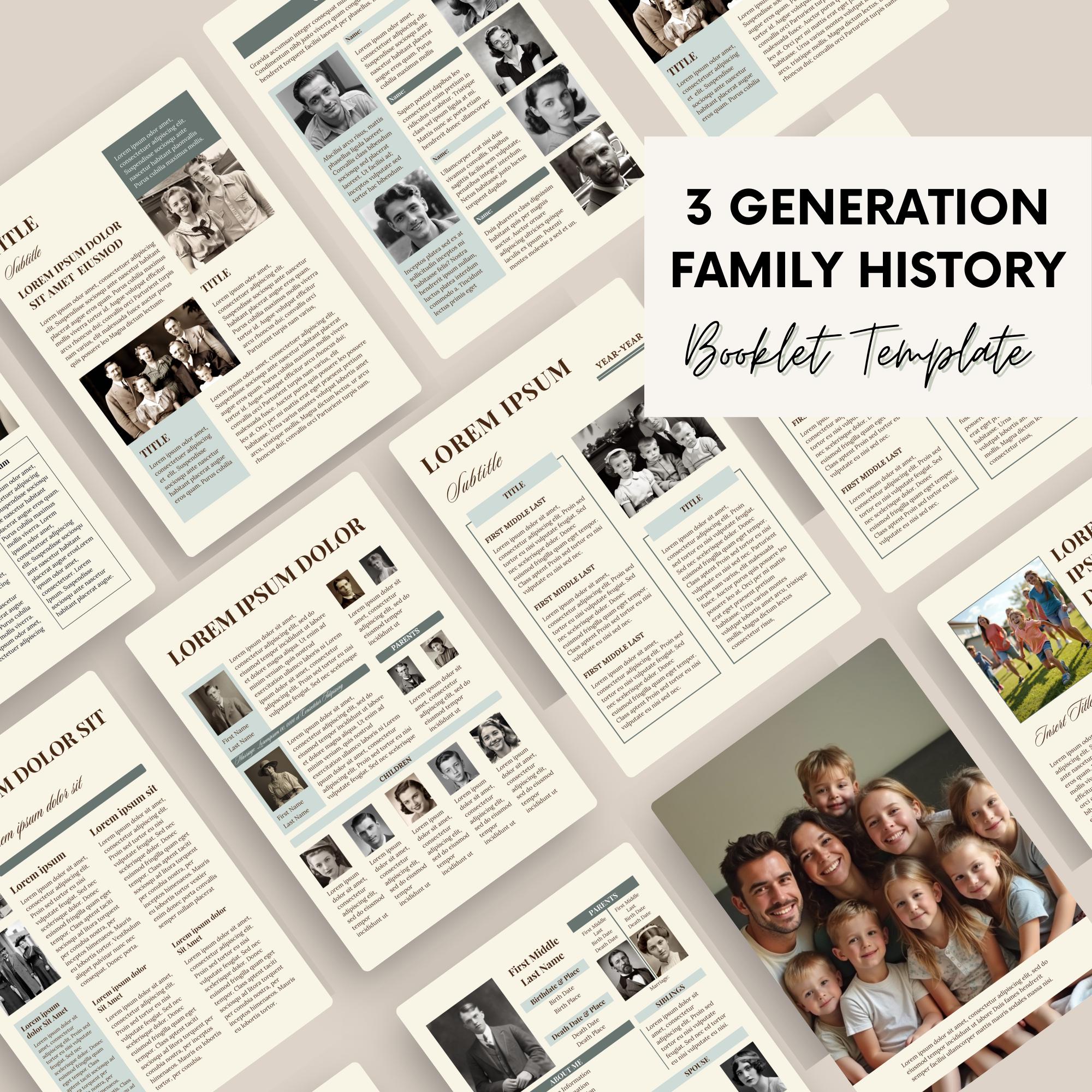 3-generation Family History Book Template for Canva | Editable ...