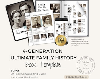 ULTIMATE Family History Book Template | Editable with Canva | Customizable Book Template | Family Tree | Ancestry Printable Book