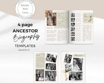 Scrapbook Ancestor Biography Template Set | Family History | Genealogy | Canva Template