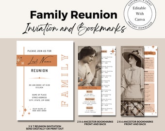 Family Reunion Keepsake Set: Invitation, Bookmark & Genealogy Template, Instant Download / Editable Canva Template