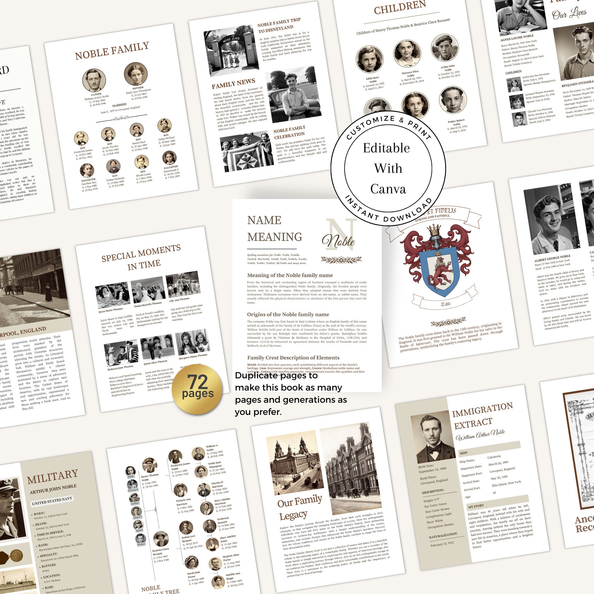 ELITE Ancestry Book Template / Family Tree / Customizable Canva Book ...