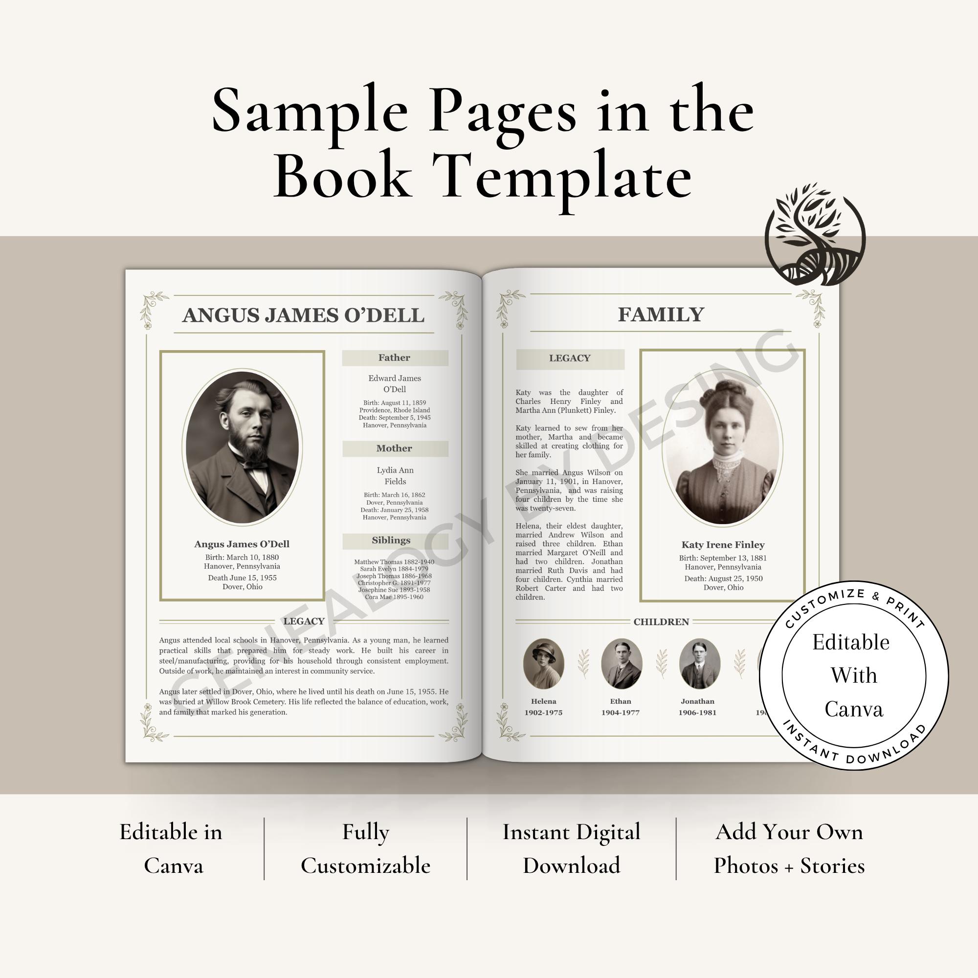 Canva Family History Book Template | 108 Pages | Multi-generational 3–6 ...
