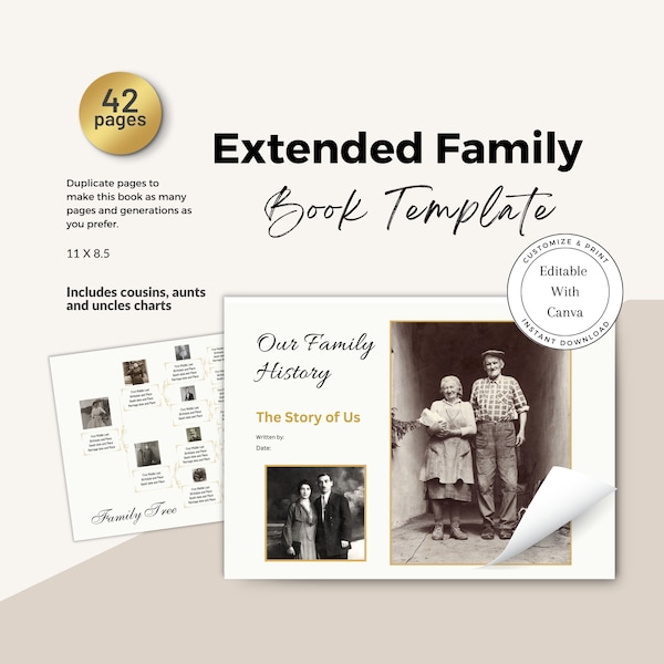 Extended Family History Book / Cousin Chart / Descendant Chart / Genealogy Book Template / Instant Download / Customizable Family Book