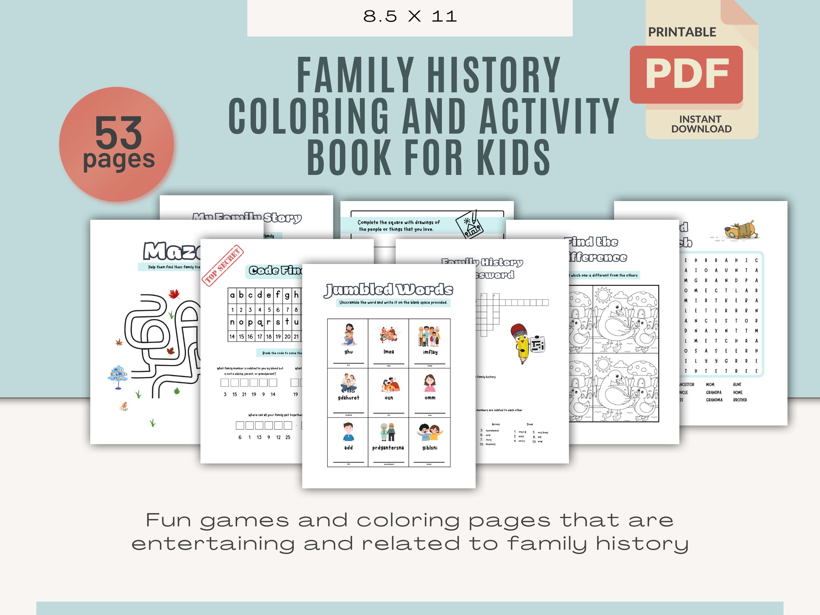 Kids Family History Coloring & Activity Book / Pedigree Chart Etsy