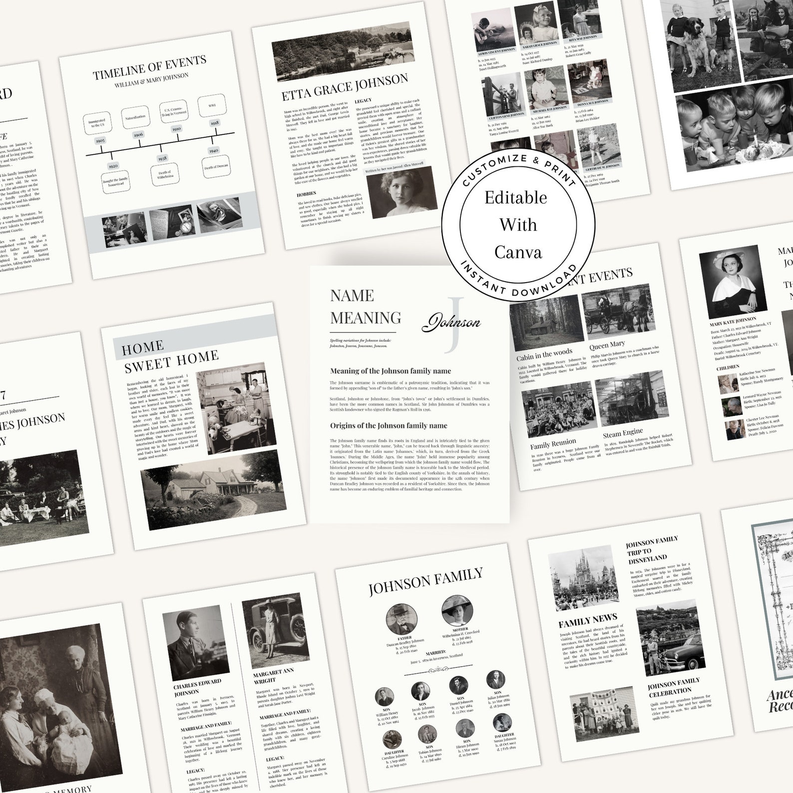 PREMIUM Family History Book / Canva Template / Instant Etsy
