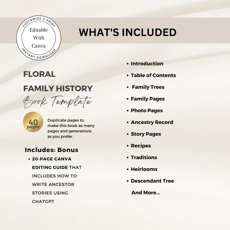 Floral Family History Book Template: 5-generation Genealogy (canva ...