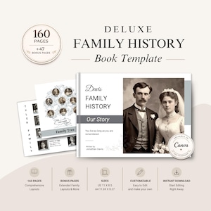 DELUXE Family History Book Template / Customize with Canva / Ancestry Printable Book / 4 Family Trees / 4 Mirror Trees / Genealogy