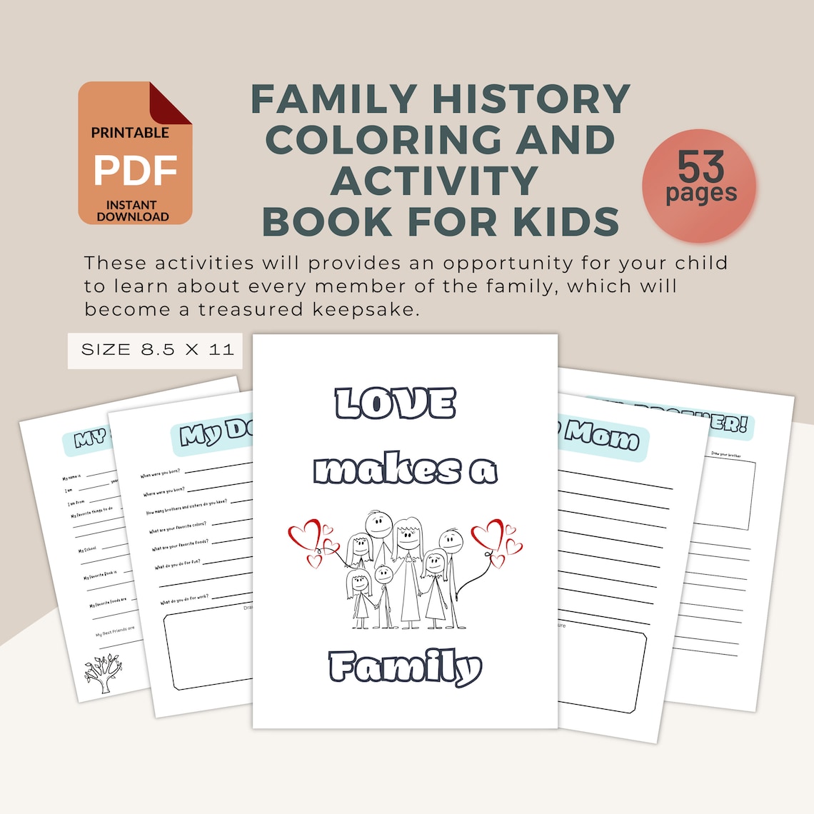 Kids Family History Coloring & Activity Book / Pedigree Chart / Instant ...