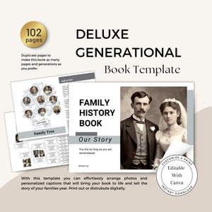 DELUXE Family History Book Template / Customize with Canva / Ancestry Printable Book / 4 Family Trees / 4 Mirror Trees / Genealogy