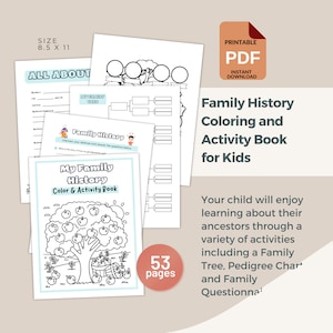 Kleur- en activiteitenboek familiegeschiedenis voor kinderen | Kwartierstaat | Stamboom | Afdrukbare pdf | Genealogie voor kinderen | Direct downloaden
