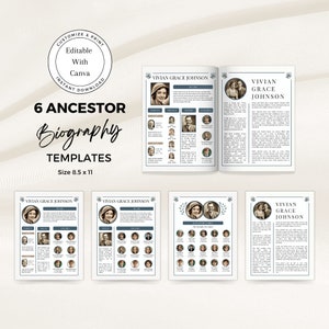 6-Page Ancestor Biography Template Set | Family History | Genealogy | Canva Template