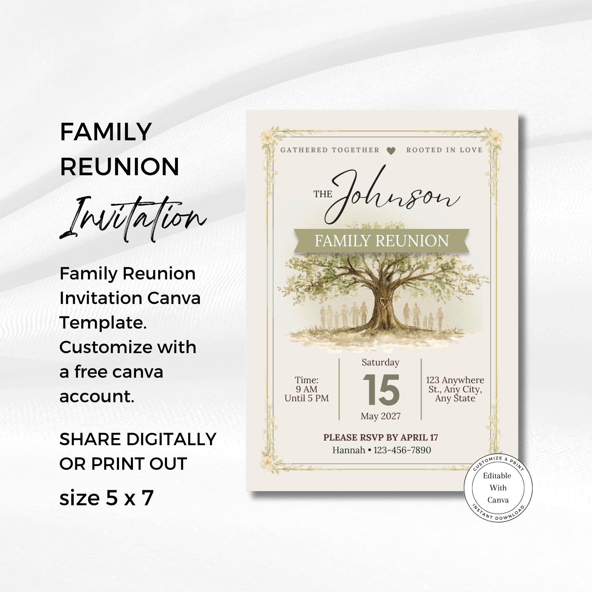 Family Reunion Invitation & Ancestor Card Set (canva Template) - Etsy