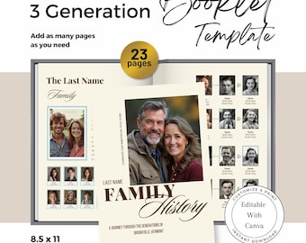3-Generation Family History Book Template for Canva  | Editable Genealogy Booklet | Binder-Friendly Design