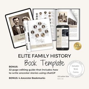 ELITE Ancestry Book Template / Family Tree / Customizable Canva Book Template / Genealogy Gift / Ancestry Printable Book
