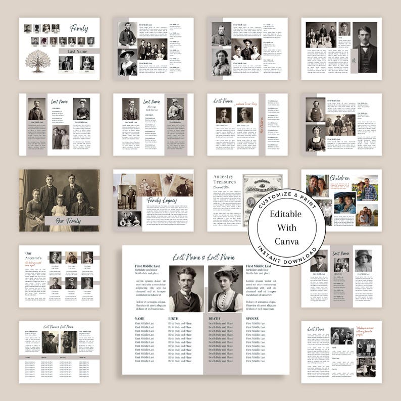 Family History Book Canva Template: 6-generation Family Tree (digital ...