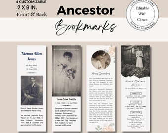 Ancestor Bookmark / Family History Book /Family Reunion Keepsake / Genealogy Gift /Family Tree / Instant Download / Customizable Template