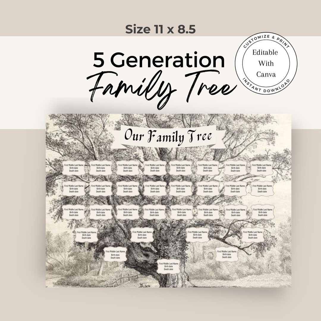 Family Tree Genealogy Chart / Printable Ancestry Template / DIY Gift Family Tree Genealogy Chart / Printable Ancestry Template / DIY Gift