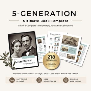Ultimate Family History Book Template | 5-Generation Genealogy Binder | US Letter & A4 Canva Template