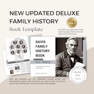 DELUXE 2.0 Family History Book Template / Customize with Canva / Ancestry Printable Book / 4 Family Trees / 2 Mirror Trees | Genealogy