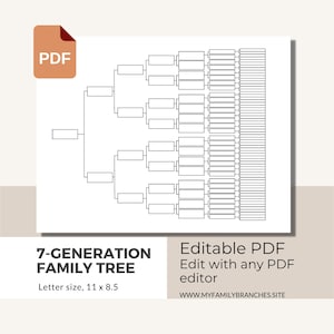 7 Generationen Stammbaum / Ausfüllbare PDF Vorlage / Stammbaum Diagramm / Genealogie / Sofort Download / Wiedervereinigung / Block und Zeilen Text