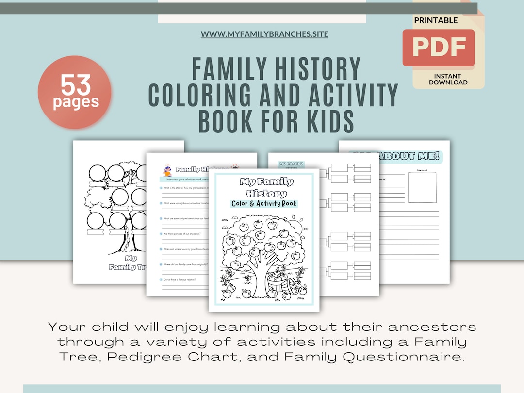 Kids Family History Coloring & Activity Book / Pedigree Chart - Etsy