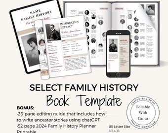 SELECT Family History Book Canva Template / Genealogy Gift / Family Tree / Customizable Ancestry Book / Easy-to-Edit / Reunion Keepsake