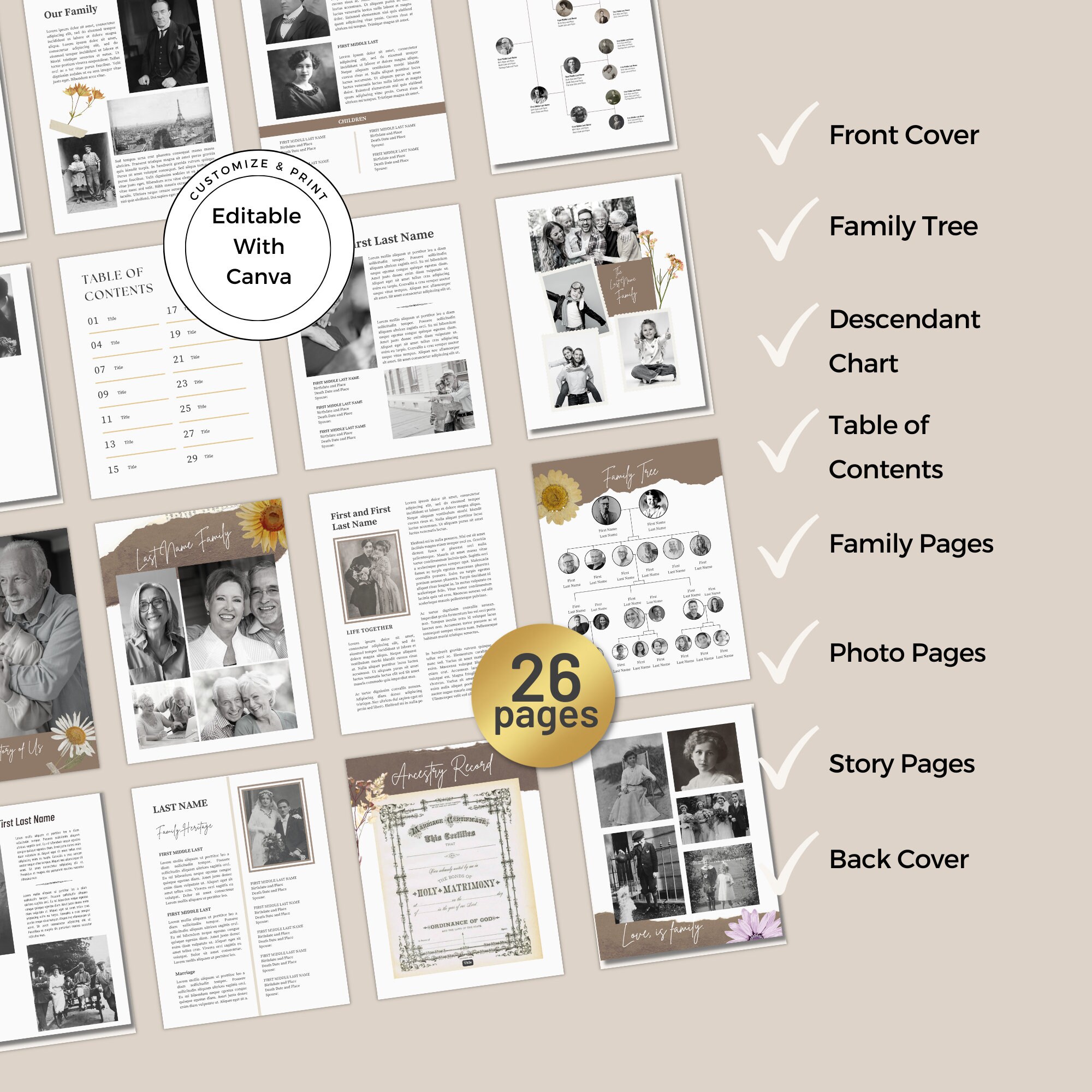 Family History Book Template / Editable Family Tree / Genealogy Gift