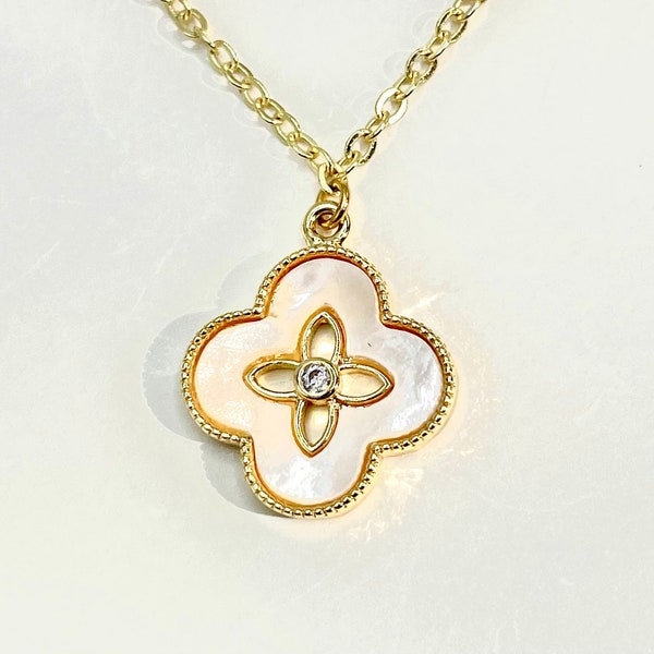 Mother of pearl clover charm necklace