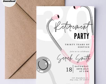Nurse Retirement Party Invitation Template (Digital Download)