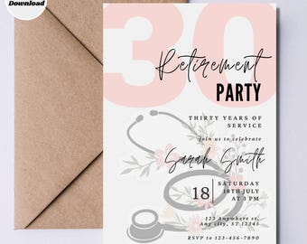 Nurse Retirement Party Invitation Template (Digital Download)