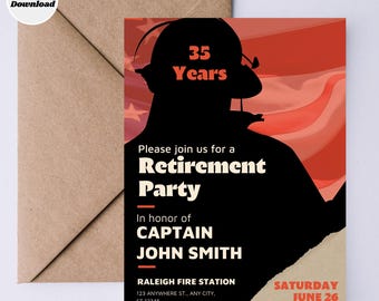 Fiesta de jubilación de bomberos, invitación de jubilación de bomberos, evite, imprimible, descarga digital