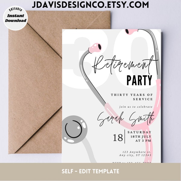 Editable Nurse Retirement Invitation. Nurse Retirement Party Invitation. RN Nurse Retirement Invite. Doctor Retirement invite.