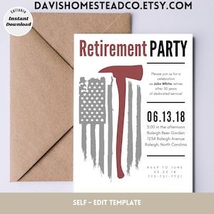 Fireman retirement party, firefighter retirement invitation, evite, printable, digital download
