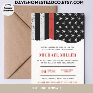 Fireman retirement party, firefighter retirement invitation, evite, printable, digital download
