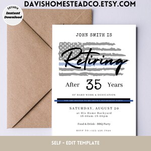 Police retirement party, retirement invitation, evite, printable, digital download