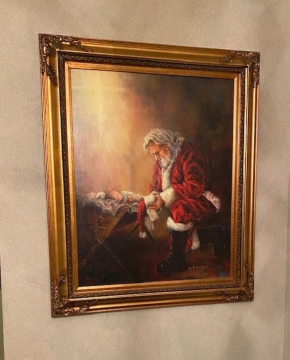 16x20 Canvas frame Required Kneeling Santa, Santa Kneeling, Santa Nativity,  Baby Jesus Manger, Santa Kneeling at Manger, Christ Child 