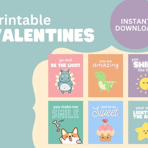 Instant Download Valentine&#39;s Day Cards | Printable Valentine Cards for Kids and Toddlers | Downloadable Valentine Cards