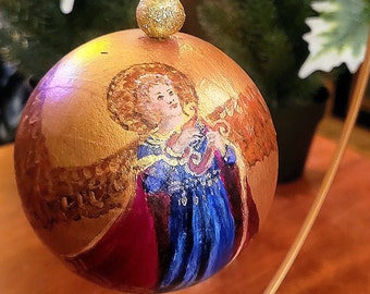 Originele kunst: prachtige kerstversiering engel: blauwe engel met harp