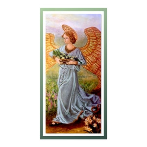 Renaissance-&quot;Frühlingsengel&quot; mit Blumen. Druck vom Originalgemälde von Ginger Andro, signiert und auf 3/4&quot;-Kunsttafel montiert, fertig zum Aufhängen.