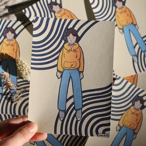 Print dessin "paumé.e"  A6 personnage jaune et bleu format carte postale