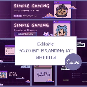 Youtube Branding Kit | Gaming | Banner, Intros and Outros | Editable Canva Templates | Gaming Channel | Channel Kit